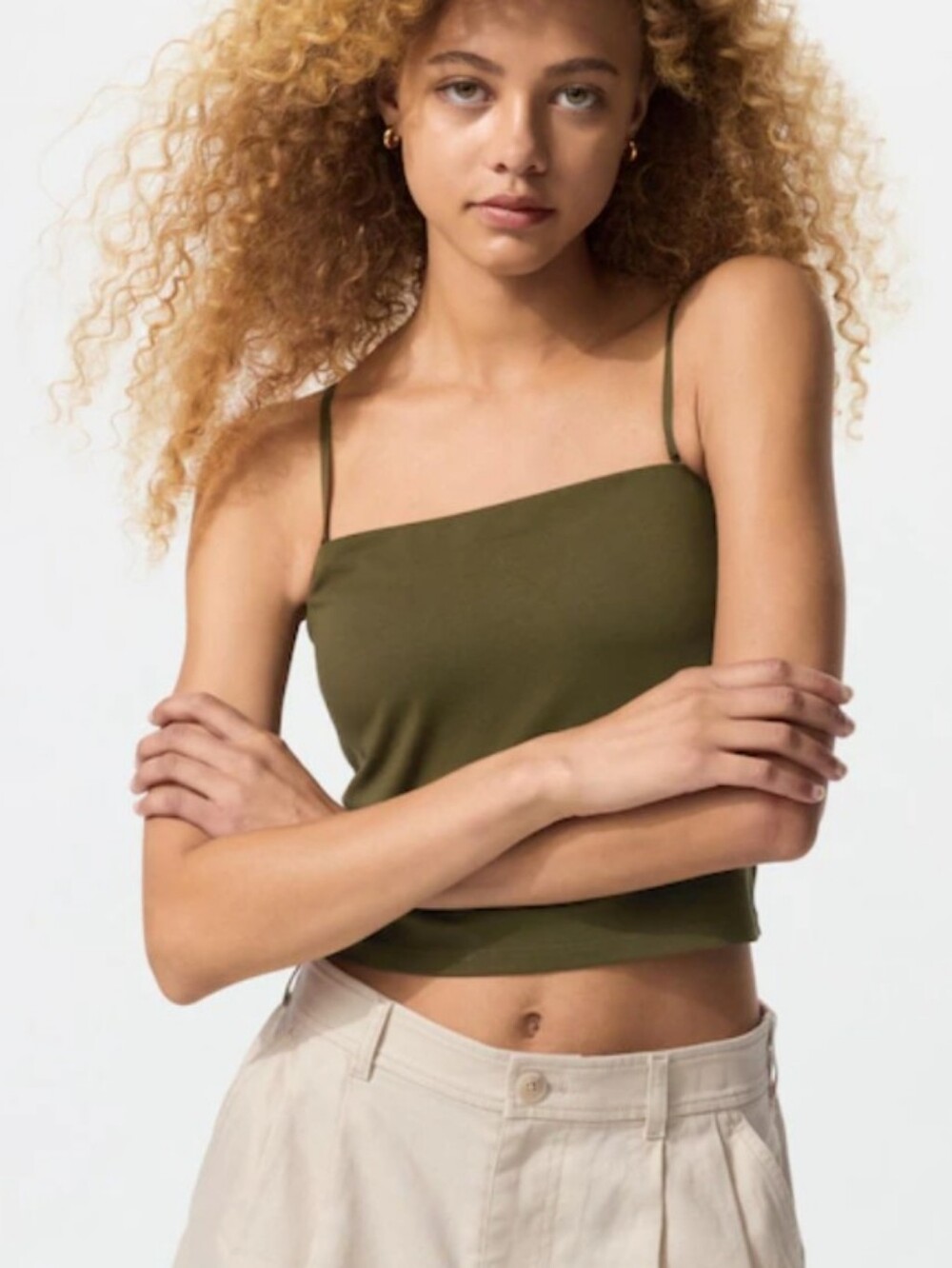 🧶 Uniqlo, Airism, Dark Green, Crop Top with Cups & Removable Straps